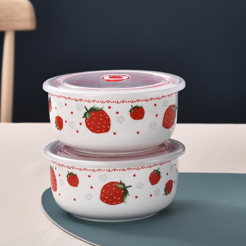 [Múltiples opcionales] cuenco de cerámica fresco cuenco de fideos de burbujas caja de almacenamiento de refrigerador microondas con cubierta sellada caja de almuerzo
