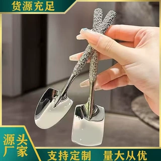 网红西瓜勺不锈钢树纹铁锹勺方铲家用挖西瓜水果勺蛋糕甜品勺铲子