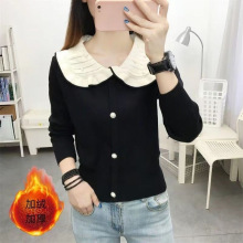 2024早秋季新款加绒保暖娃娃领毛衣女小香风打底衫女穿搭针织衫