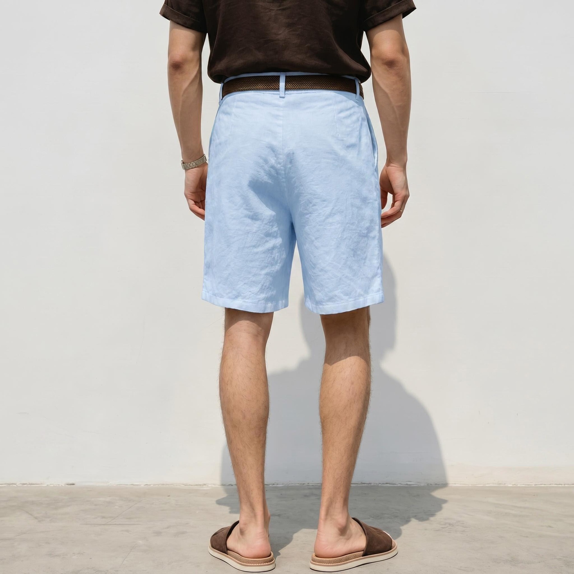 Vêtements pour hommes - Short en lin coupe ample et respirant, pantalon habillé décontracté mi-long style resort, polyvalent, en coton et lin_voghion.com