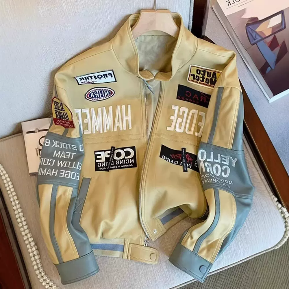 欧美高级感机车皮衣夹克重工刺绣棒球服男女秋冬宽松ins痞帅外套
