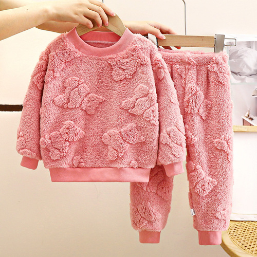 Children's pajama set warm autumn and winter new men's children thick home clothes baby lined clothes children's clothing selected