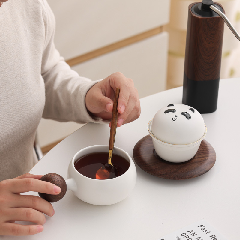 Guofeng panda taza de té y café taza de café taza de marca taza de cerámica regalo de mano set regalos comerciales LOGO