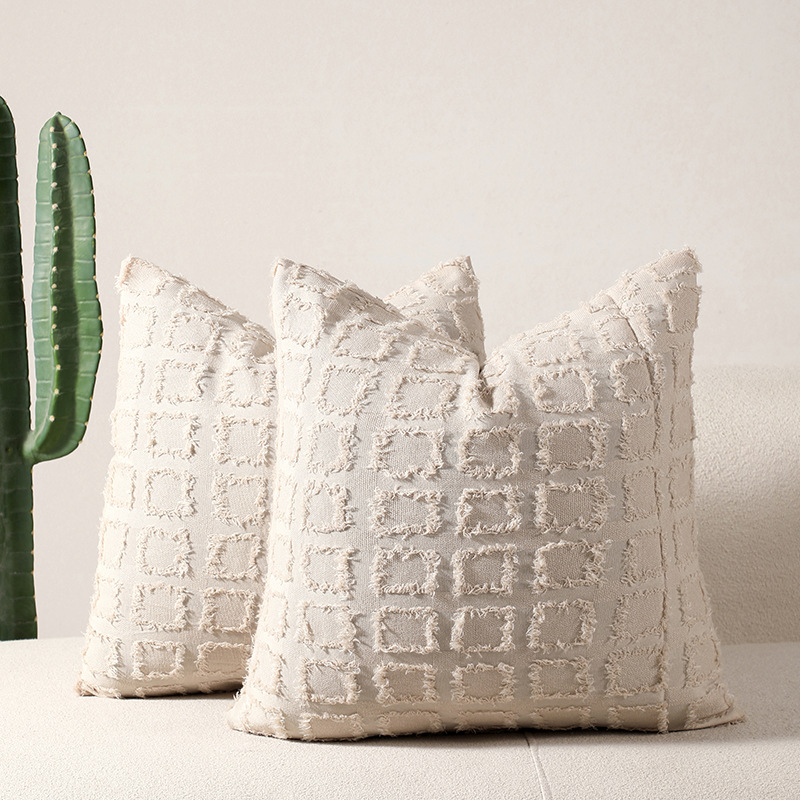 2025 New Simple Polyester Cotton Plush Checkered Double-Sided Throw Pillow Cover for All Seasons, Universal Home Sofa Cushion Cover