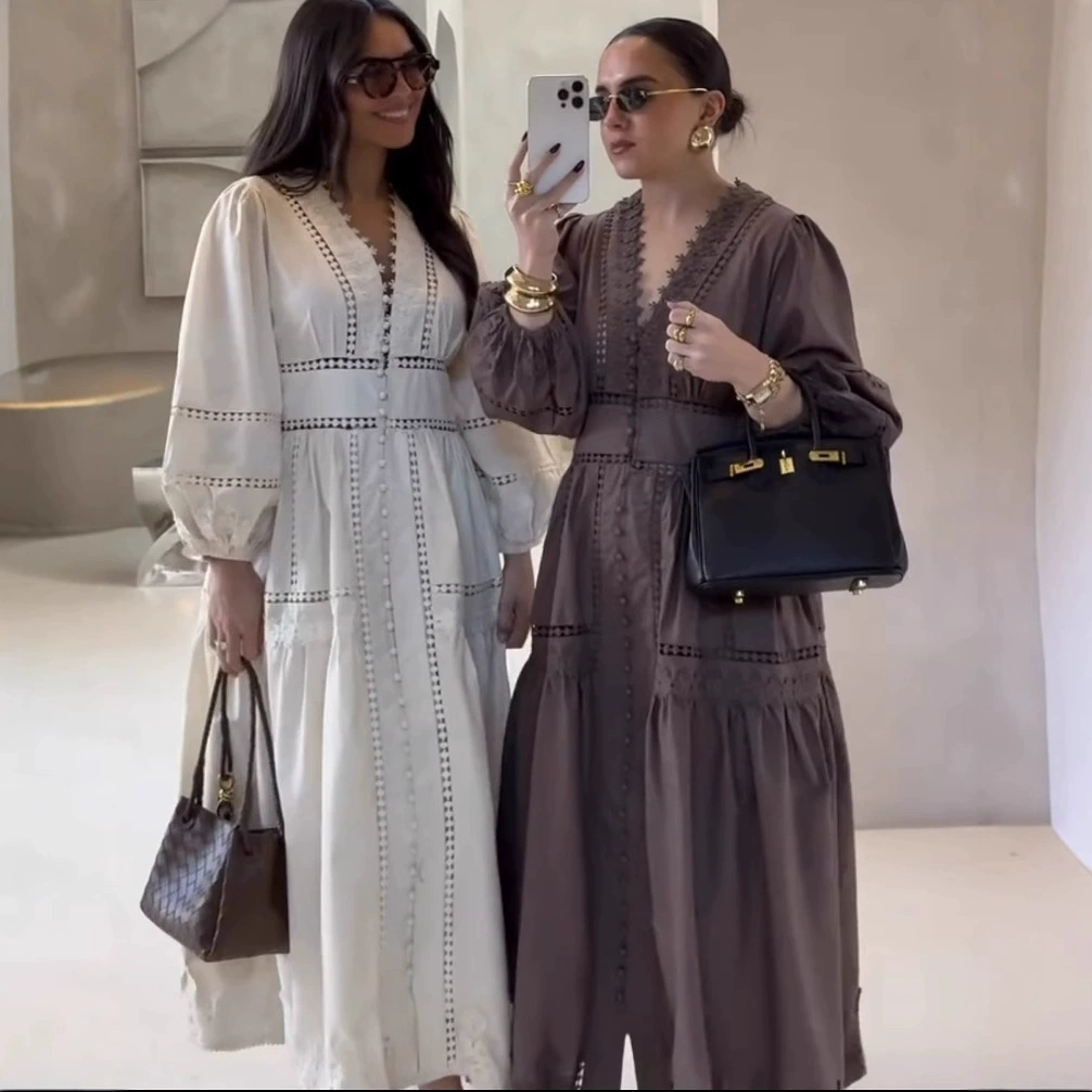 Трансграничная европейская и американская женская одежда AliExpress лопнул темпераментный V-образный шитый кружевной ажурный дизайн с длинными рукавами