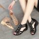 2023 New Soft Leather Roman Sandals Women's Summer Soft Sole Rhinestone Mom Shoes Fashion Outerwear Women's Sandals Wedge Heels for Women