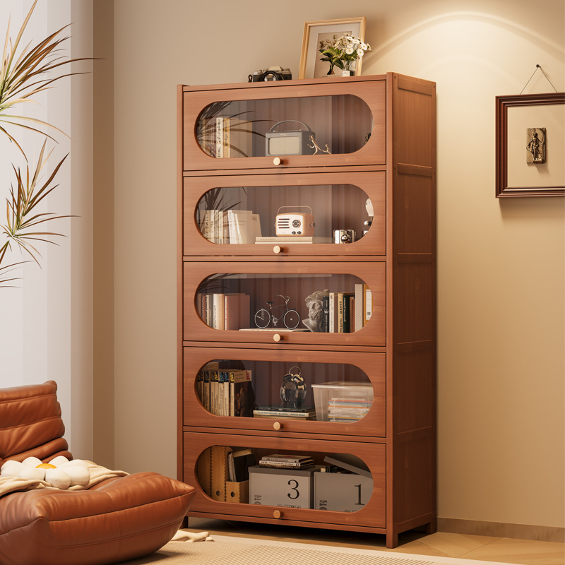 Bookshelf Multi-Layer Storage Rack Living Room Simple Storage Cabinet Wall-Mounted Floor-Standing Display Cabinet with Door Storage Dust-Proof Bookcase