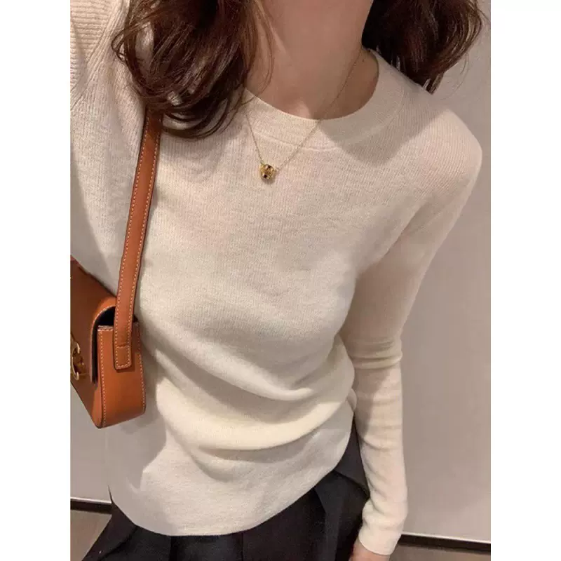 纯色显瘦正肩羊毛内搭打底衫女装春秋感软糯针织毛衣修身上衣