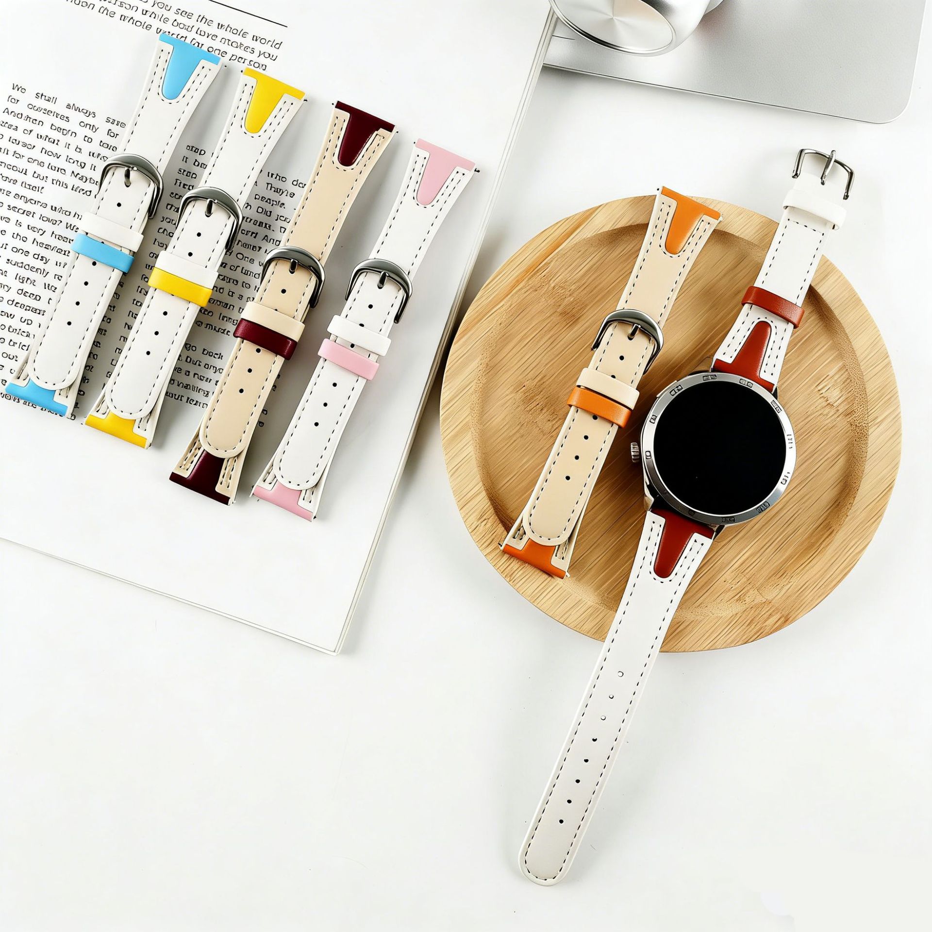 Suitable for Huawei Gt6 Leather Watch Strap Jelly Leather Applewatch Apple S11 Two-Color Xiaomi Women's Watch Strap