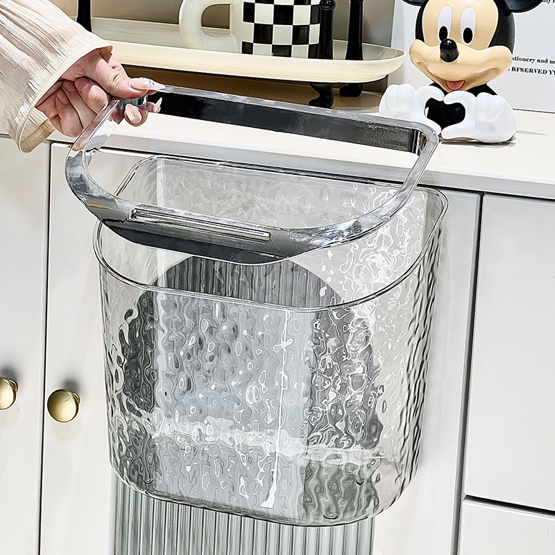 Water Ripple Transparent Paper Basket, High-End Kitchen Waste Storage Bin, Stylish Kitchen Cabinet Hanging Trash Can