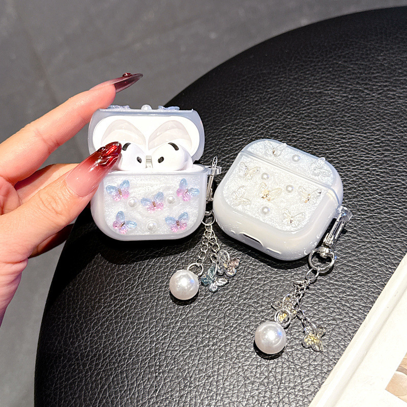 Advanced Cherry Blue and White Butterfly Suitable for Airpods4 Second Generation Protective Cover Apple Headphone Shell Pro2/3 Chain Advanced Cherry Blue and White Butterfly Suitable for Airpods4 Second Generation Protective Cover Apple Headphone Shell Pro2/3 Chain