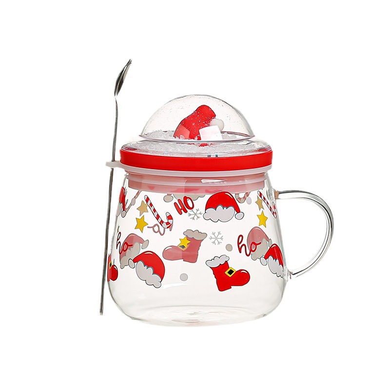 Dibujos animados creativos personalizados de Navidad de vidrio taza de agua con tapa cuchara muñeca Linda taza de regalo de alta