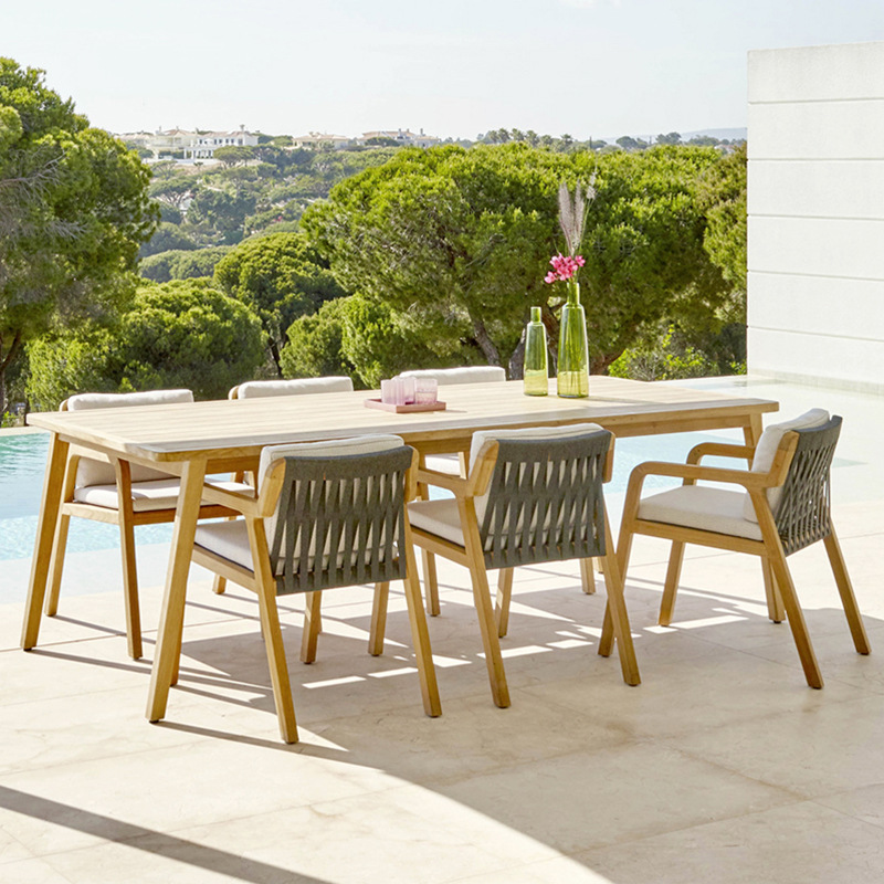 Mesas y sillas al aire libre, villas de patio, sillas de ratán de madera maciza, balcones combinados, teca, ratán, muebles de jardín de ocio al aire libre al aire libre