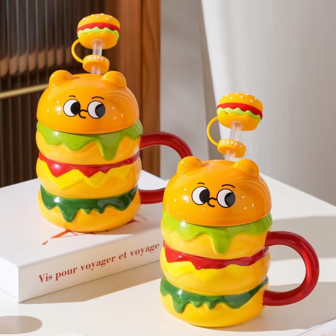 Creativo Big Mac oso hamburguesa taza regalo personalizado Taza de agua cerámica lindo Oficina taza divertida