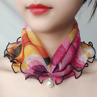 Spring, Summer and Autumn Korean Style Mesh Pullover Neck Scarf, Versatile Fashion and Versatile Bag Shirt Decorative Gauze Scarf