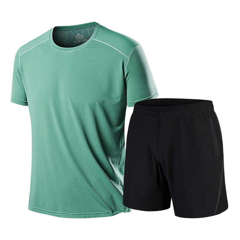 Traje deportivo de seda de hielo de verano de talla extra grande para hombre camiseta fina de manga corta pantalones cortos Casual transpirable hermoso traje de dos piezas transfronterizo