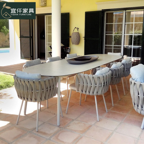 Nordic outdoor table and chairs, outdoor balcony rattan chairs, courtyard outdoor waterproof and sunproof leisure rattan furniture, rockboard dining table chairs
