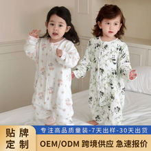 跨境定制婴儿睡袋分腿可拆袖竹纤维爬服竹棉纱布宝宝夏季睡衣A类