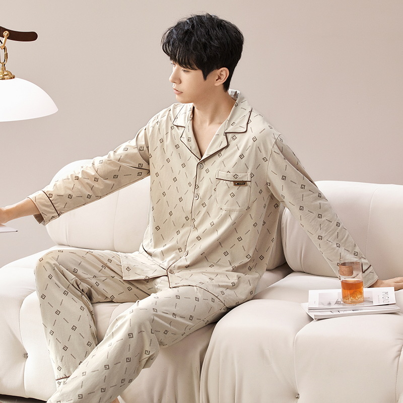 2024 primavera nuevos pijamas de los hombres de mediana edad y ancianos de algodón cardigan jóvenes pantalones de manga larga ropa en el hogar traje casual