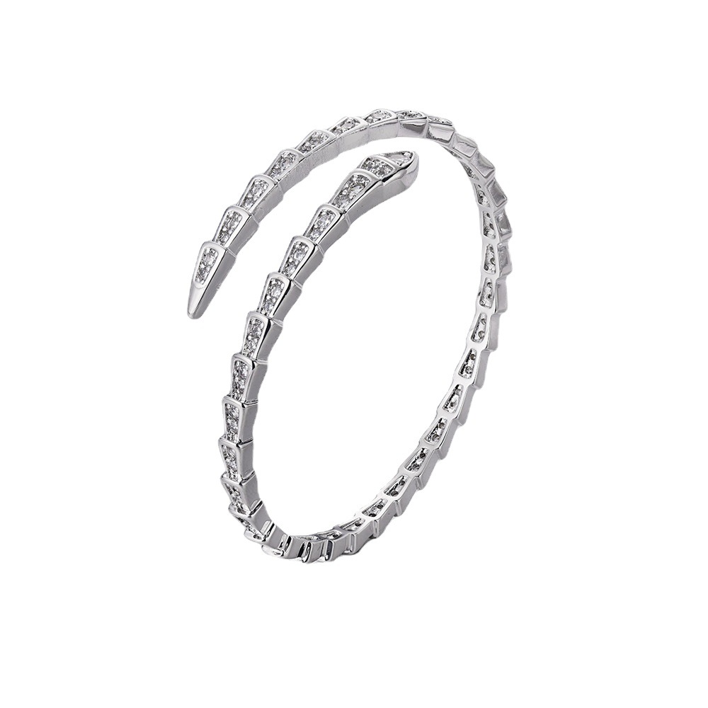 Estilo europeo y americano transfronterizo nueva pulsera de serpiente de doble cabeza de diamante con microincrustaciones de circón, diseño de nicho femenino, pulsera de apertura de lujo ligera