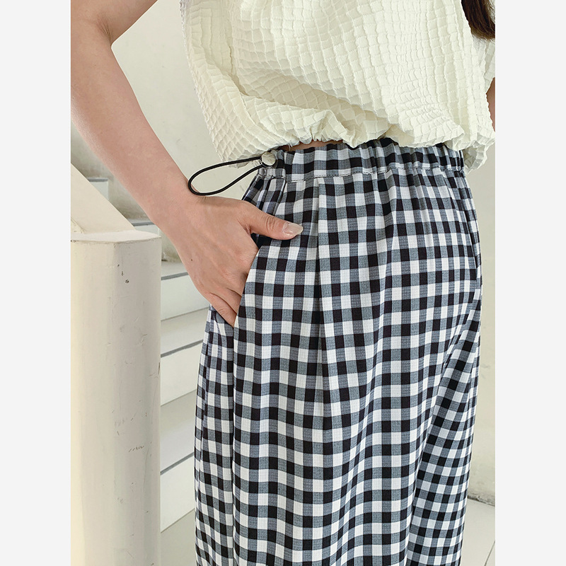 Summer Pregnant Women Black White Plaid Mopping Pants Maternity Casual Two Tone Plaid Pants Loose Straight-Leg Drawstring Waist Trousers Summer Pregnant Women Black White Plaid Mopping Pants Maternity Casual Two Tone Plaid Pants Loose Straight-Leg Drawstring Waist Trousers