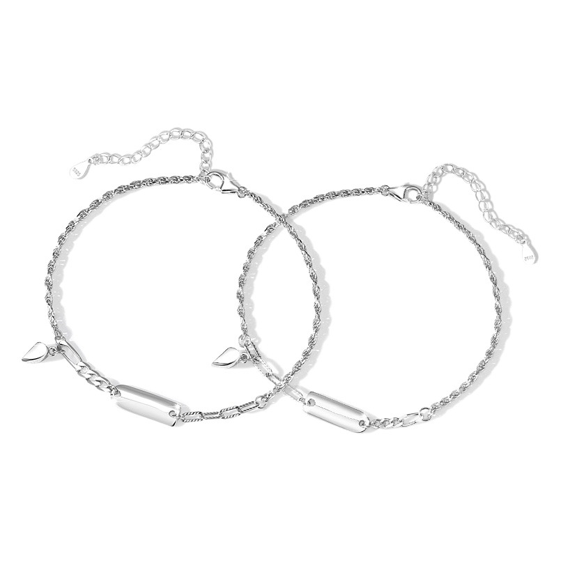 Pulsera magnética de plata pura S925 con forma de corazón para parejas, diseño de nicho, cadena ligera de lujo, estilo ins, colgante cuadrado, joyería