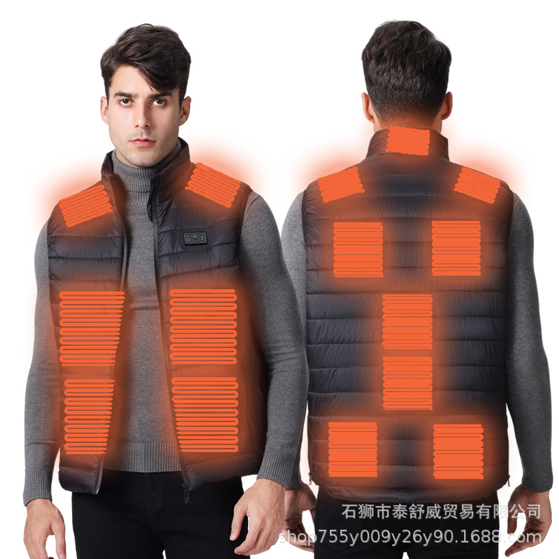 Chaleco térmico inteligente transfronterizo para hombre chaqueta calefactora suelta con cuello alto calefacción eléctrica USB temperatura constante chaleco calefactor cálido