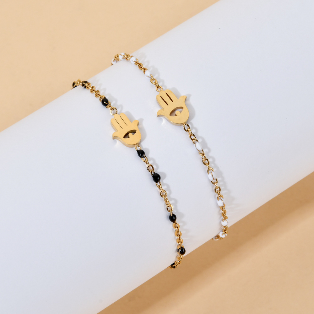 6g Weight Bohemian Simple Style Palm Eye Stainless Steel Enamel Plating Hollow Out Bracelets