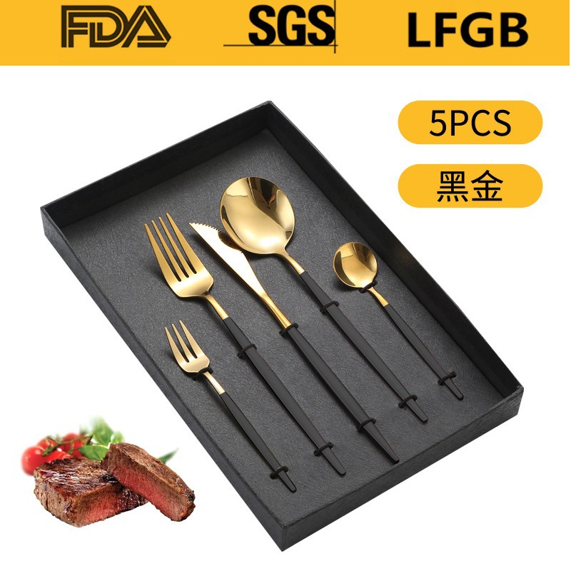 Portugal cuatro piezas principales caja de regalo comida occidental cuchillo, tenedor y cuchara traje Amazon vajilla de acero inoxidable 4/5 piezas traje