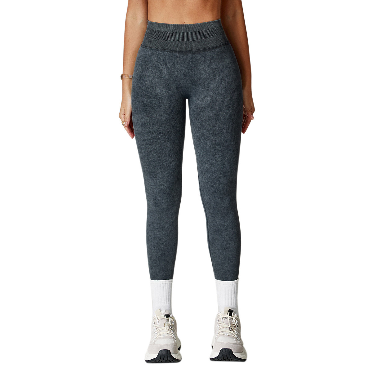 Pantalones de lavado de arena transfronterizos sin costuras, cintura alta, abdomen, caderas, pantalones apretados, pantalones de entrenamiento transpirables para mujeres