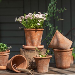 植木鉢赤い陶器粗い粘土通気性と耐久性のあるセラミックポット家庭用トレイ多肉植物屋外中庭新しいスタイル