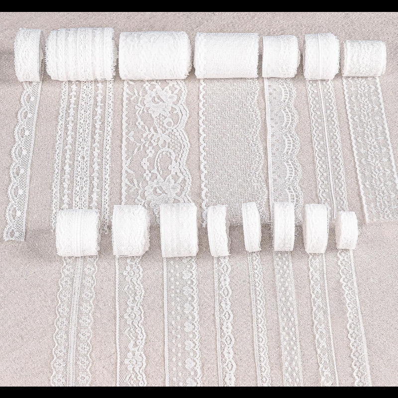46 Yards of White Lace Ribbon, 14 Rolls in a Pack, Including Various Crochet and Sewing Styles, Suitable for Various Decorations