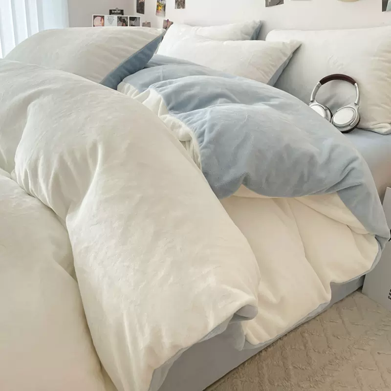 5新牛奶绒四件套冬季加厚珊瑚法兰绒床单被套床上三件套床笠款1.8