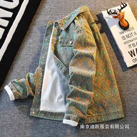 美式复古印花牛仔外套男感宽松休闲夹克设计上衣自家图#N批发