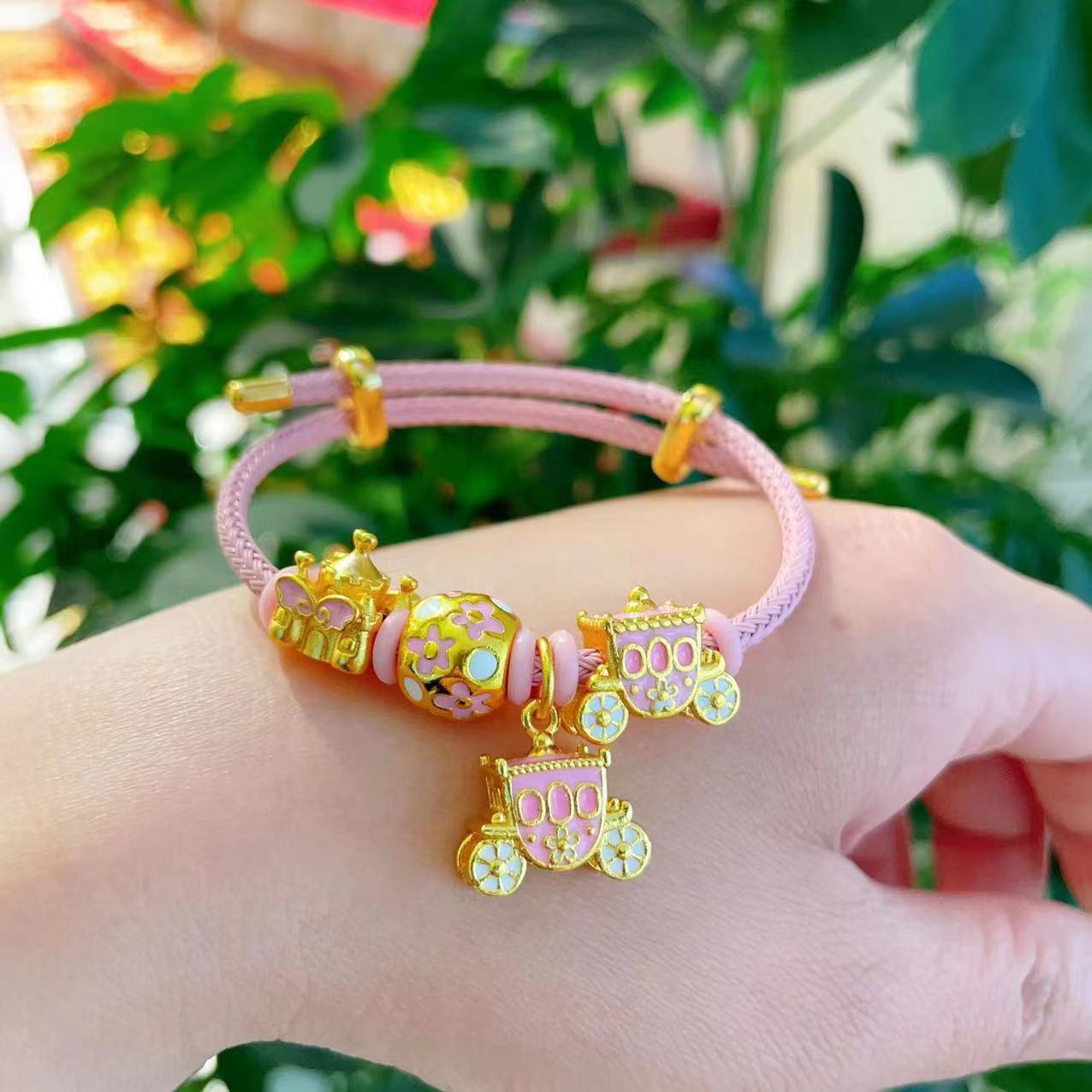 Pink Wings Castle Pumpkin Carriage Bead Pendant Bracelet Necklace Bead Accessories DIY Accessories