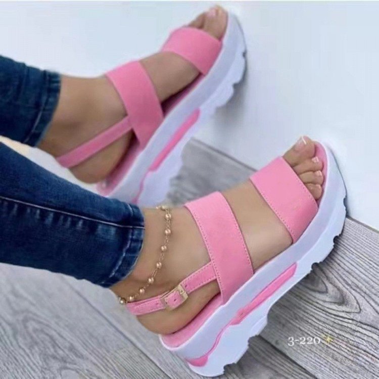 Nouveau 2024 talon compensé décontracté boucle chaussures de plage bouche de poisson Style romain sandales pour femmes_voghion.com