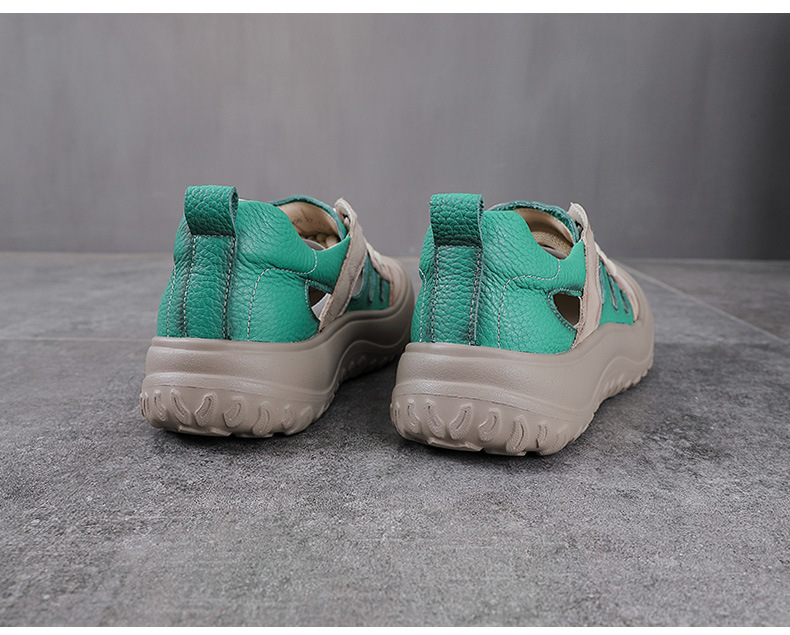 Sandal nữ da bò mũi kín đế dày phong cách La Mã — màu be chi tiết 12