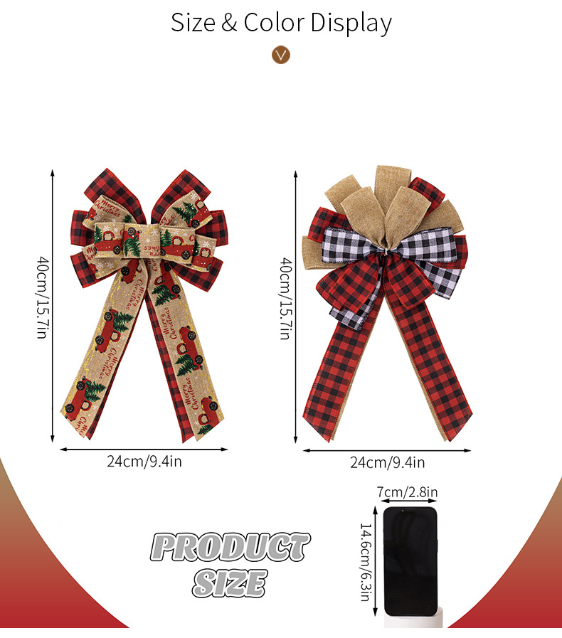 Adornos navideños Lazo navideño Guirnalda navideña Decoración Colgante para árbol de Navidad Caja de regalo Cinta a cuadros_voghion.com