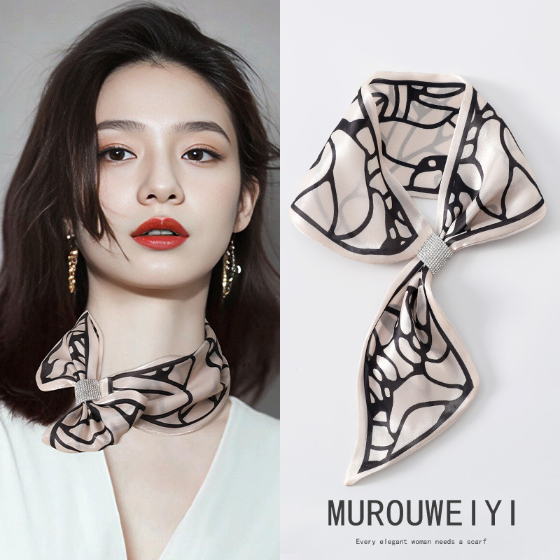 (스트리밍 원사) 블랙 베이지 Liying 같은 스타일 작은 귀 스카프 13*75cm