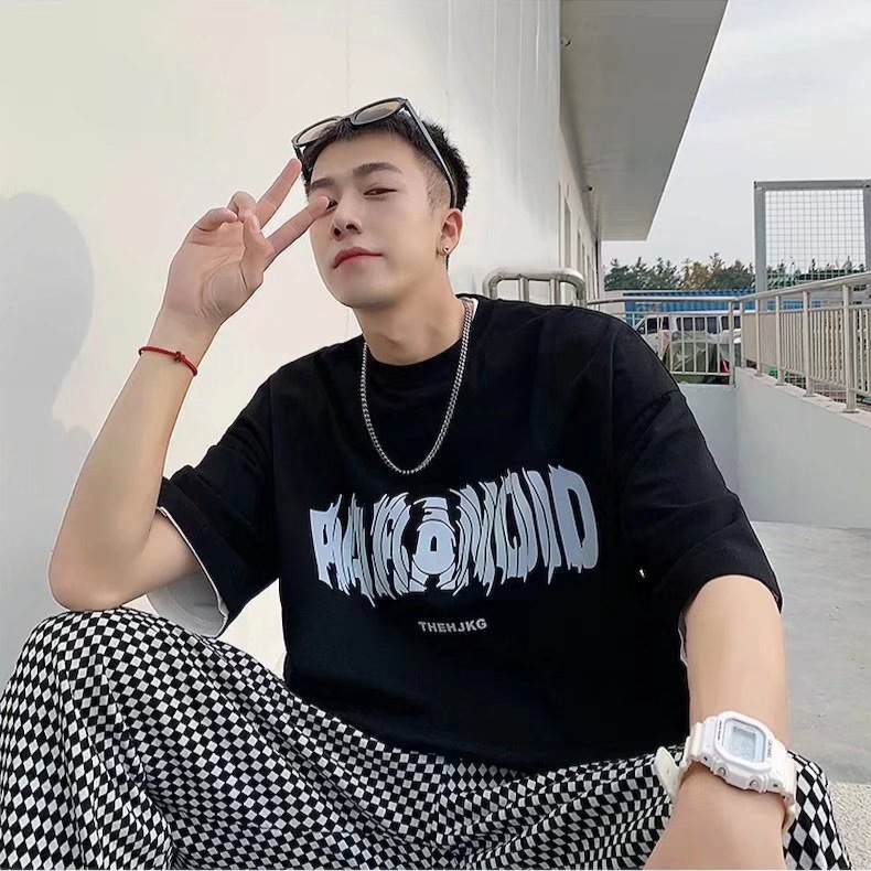 Trend cotton short sleeve T-shirt with a round collar