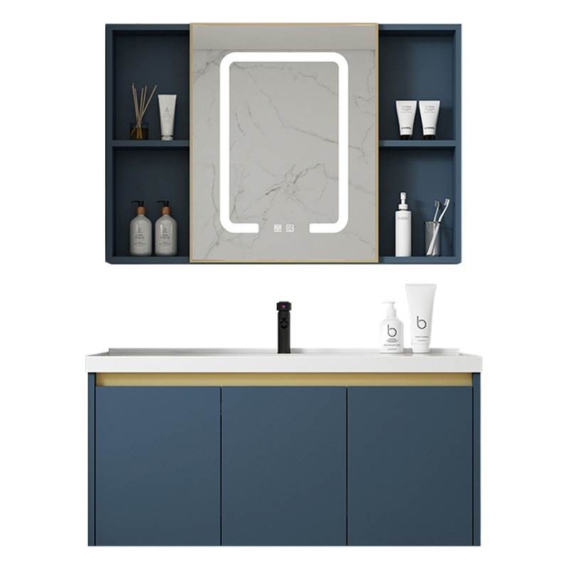 Gabinete colgante de aluminio espacio simple gabinete de baño moderno cuarto de baño Luz de lujo lavabo integrado lavabo de cerámica combinación de gabinete