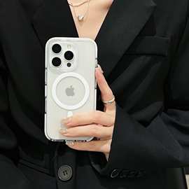 IMD高透磁吸保护套适用苹果16Promax新软透明手机壳iPhone13电镀