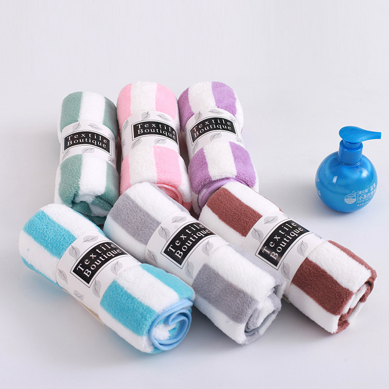 coral fleece thickened striped towel absorbent breathable lint-free face towel universal for adults face wiping towel face towel logo can be added