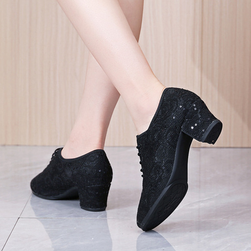 Women's latin Shoes adult female white black lace modern dance dancing on the square dance form shoes with rubber soles for sailors