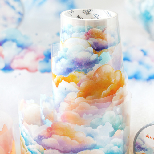 Mianyun PET Waterproof Die-Cut Tape – Sky-Colored Clouds for DIY Journal & Scenery Decorations – Choose from 6 Designs