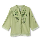 真絲風(fēng)上衣女新中式民族風(fēng)夏季薄款洋氣中老年盤(pán)扣印花套頭襯衫，女裝T恤，妃慕昵服飾