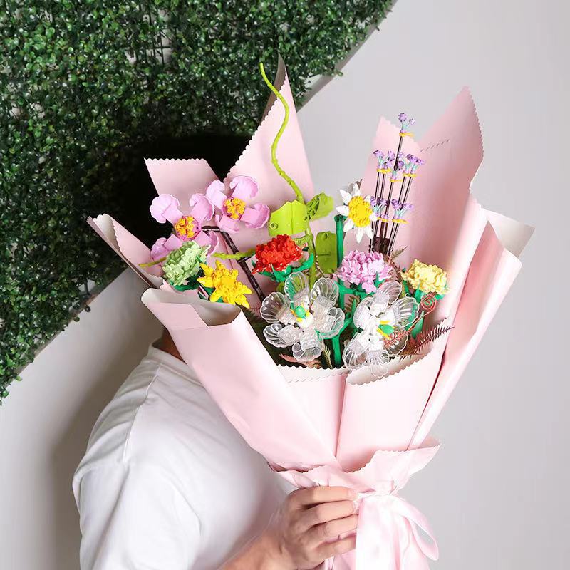 Dicu Building blocks Bouquet of flowers packing girl Puzzle flower arrangement Building blocks simulation flower rose Eternal life Bouquet of flowers Assemble Toys