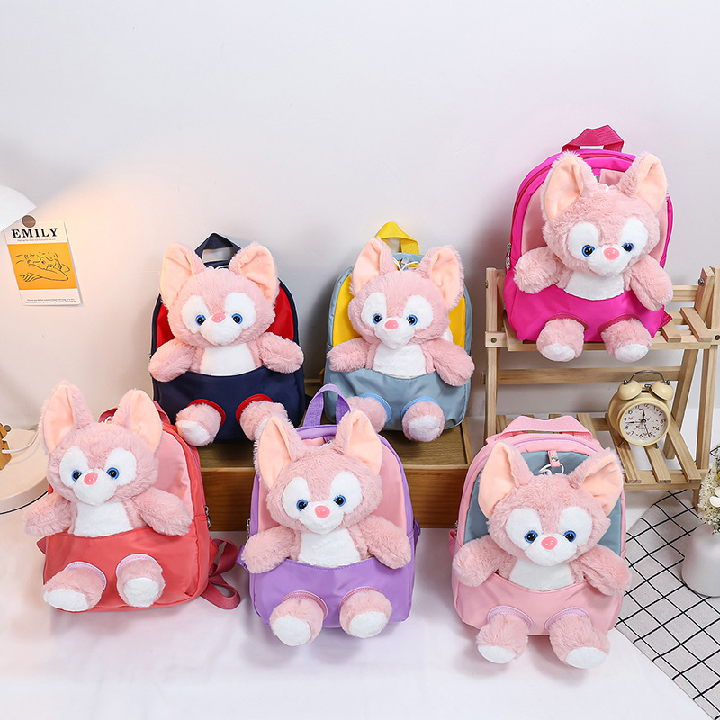 Mochila de dibujos animados para niños nueva mochila de jardín de infantes zorro rosa muñeca de peluche mochila bolsas de juguetes de peluche
