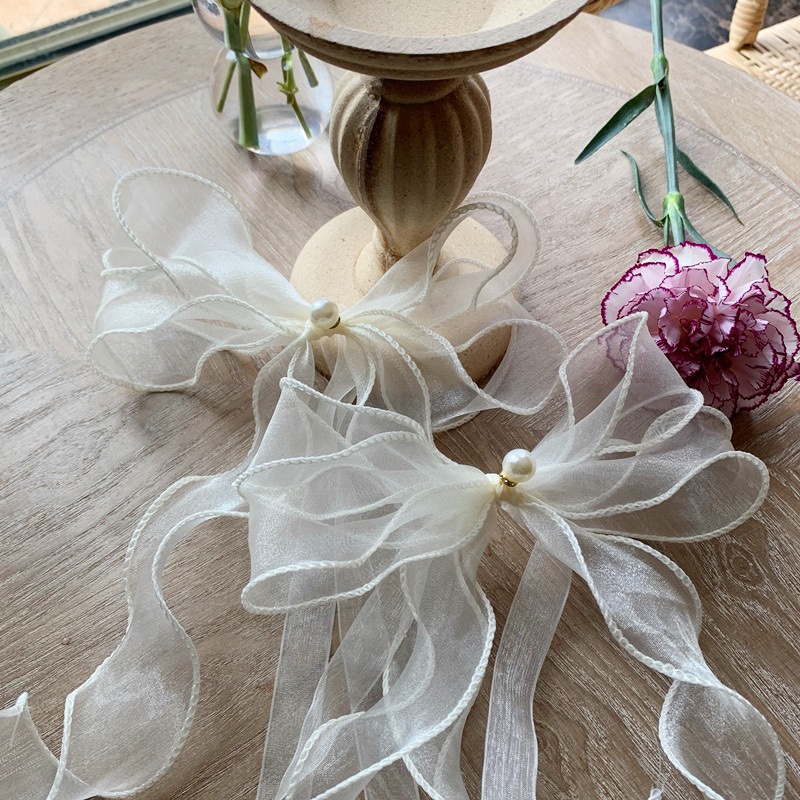 White curtain lace Pearl bow strap Nordic style three-dimensional organza lace strap in stock