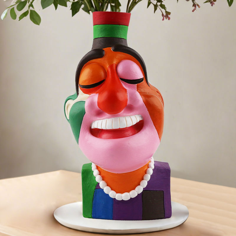 Overseas for creative smile face abstract colorful resin vase home desktop balcony flower arrangement decoration ornaments